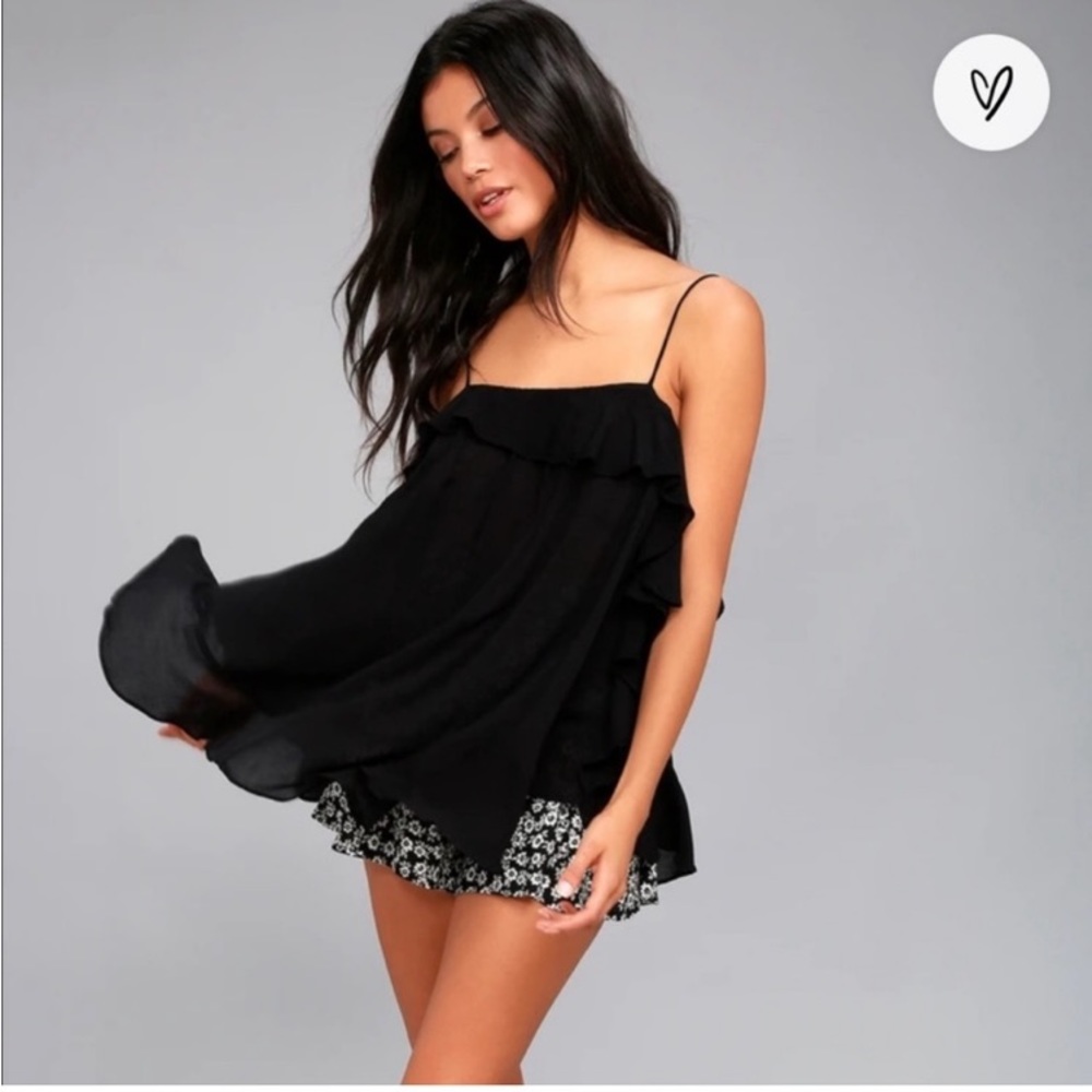 Free people black cascade ruffles blouse top